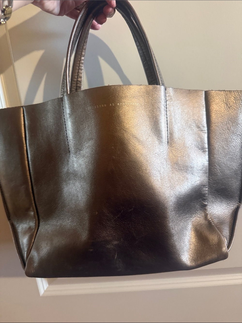 Metallic Bronze Tote with Structured Handles